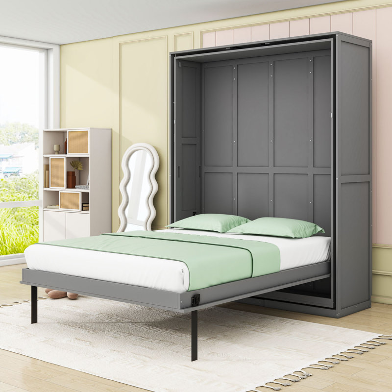 Murphy Bed with Storage Racks, Gris