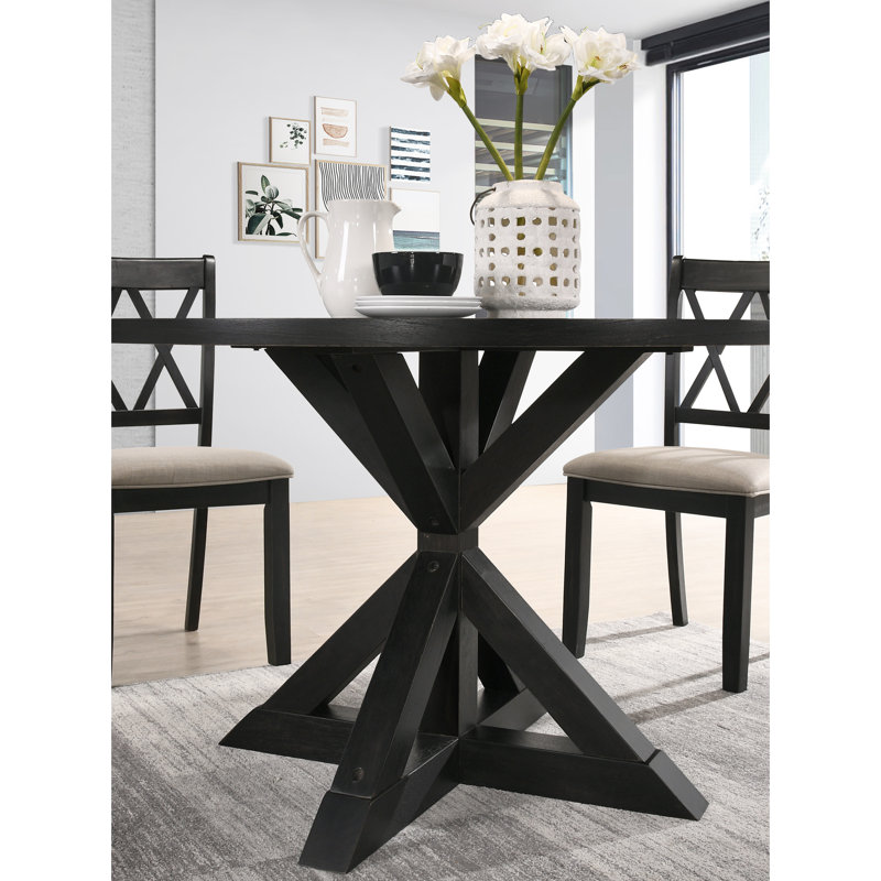 Table noire avec base croisée attrayante et 48 po x 31,5 po, 1,5 po d'épaisseur de placages de table en chêne et bois massif au design élégant