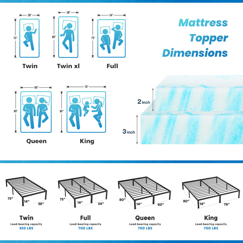 Lutherville 14" Steel Bed Frame With Mattress Topper, Twin