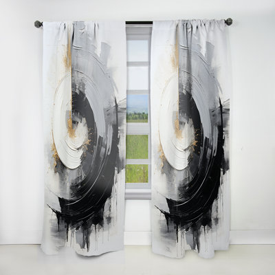Noir et blanc Zen Spiral II - Rideau en spirale - Velours obscurcissant - 1 panneau