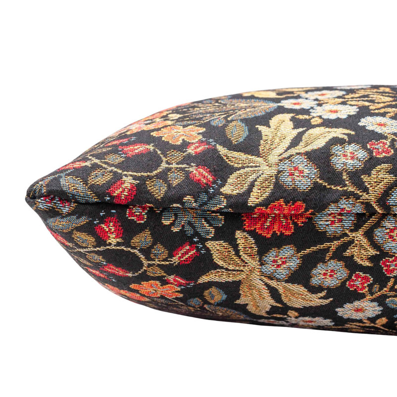 Morris Style Leaves and Berries Cushion in Black, 43x30cm, Cover only