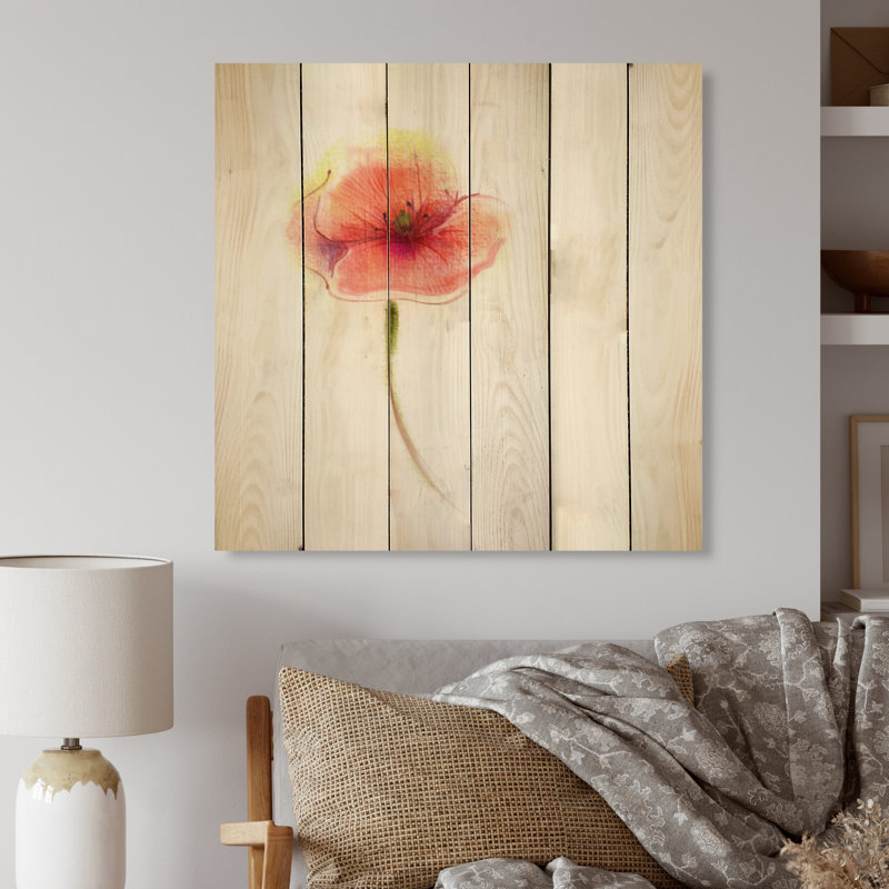 Abstrait coquelicot rouge - peinture sur bois sans cadre, H 16 po x l 16 po x P 1 po