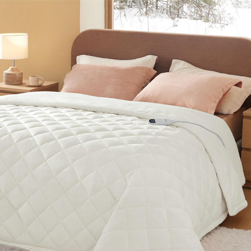 Couverture chauffante matelassée électrique, Crème, crème, Lit double
