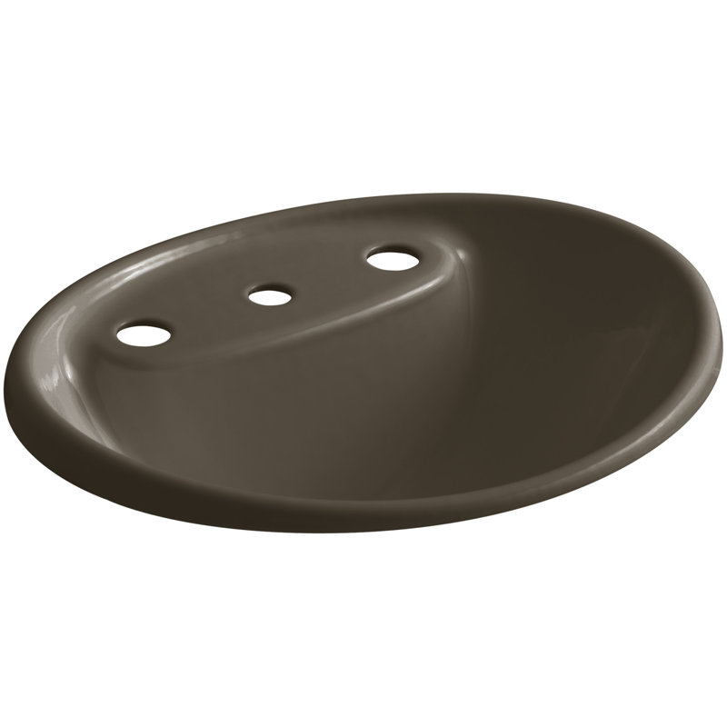 Tides Metal Oval Drop-In Bathroom Sink with Overflow, Thunder Grey, 8'' Widespread
