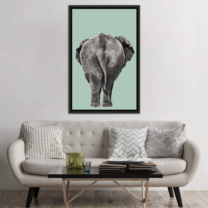 Art de bout éléphant, Toile avec cadre noir, H 60 po x l 40po x P 1,5 po