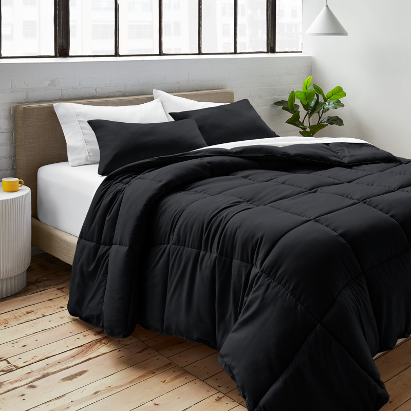 Bare Home Duvet and Pillowcase Set, Single, Black