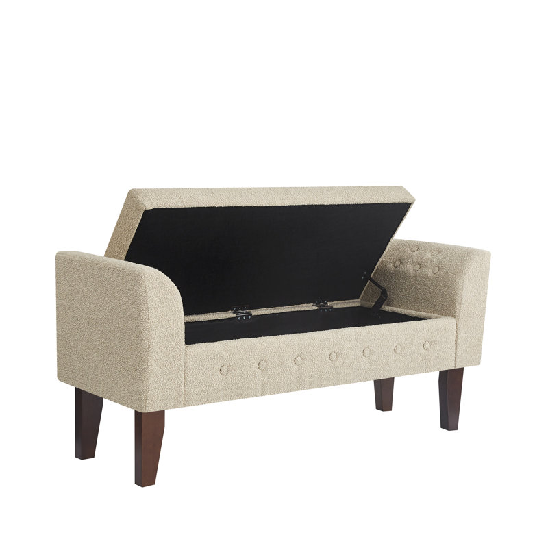 Upholstered Storage Bench, Beige Boucle