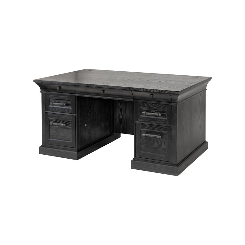 Bureau traditionnel double caisson, bureau de direction, table de bureau, entièrement assemblé, noir, Noir