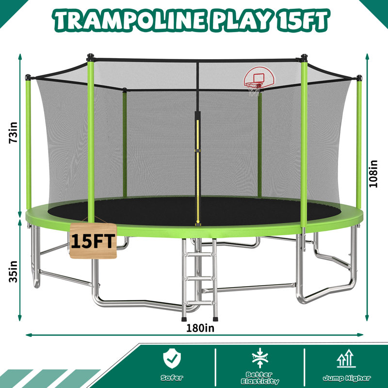 Trampoline extérieur en acier 15 pi vert, Noir/vert