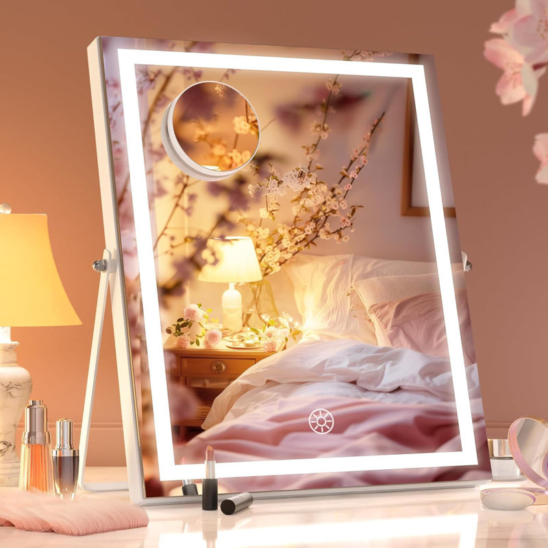 Miroir de salle de bain à DEL avec lumières - grossissement 10X, éclairage à intensité variable 3 couleurs, commande tactile intelligente, rotation à 360 °, réglage de la luminosité pour l'application de maquillage