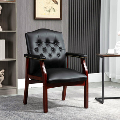 Black Leather Reception Guest Chairs, With Padded Seat And Arms, Ergonomic Mid-Back Office Executive Side Chair For Meeting Waiting Room Conference Office Guest Chairs