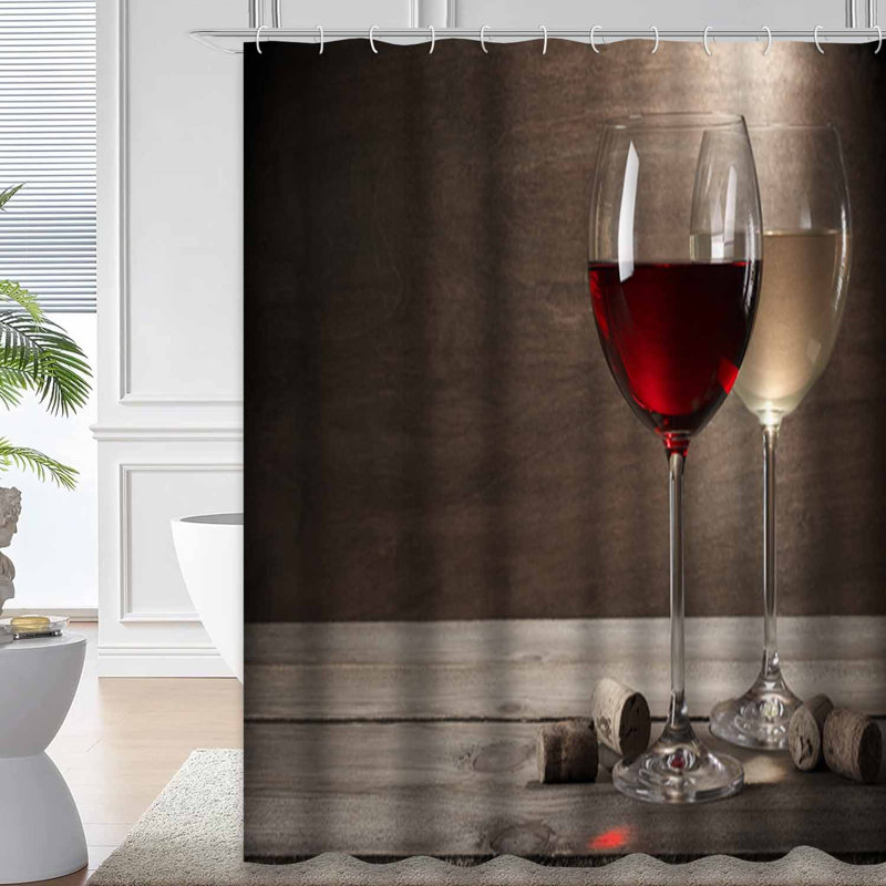 Rideau de douche à verres rouge vin blanc rustique avec 12 crochets, L 72 po x l 84 po