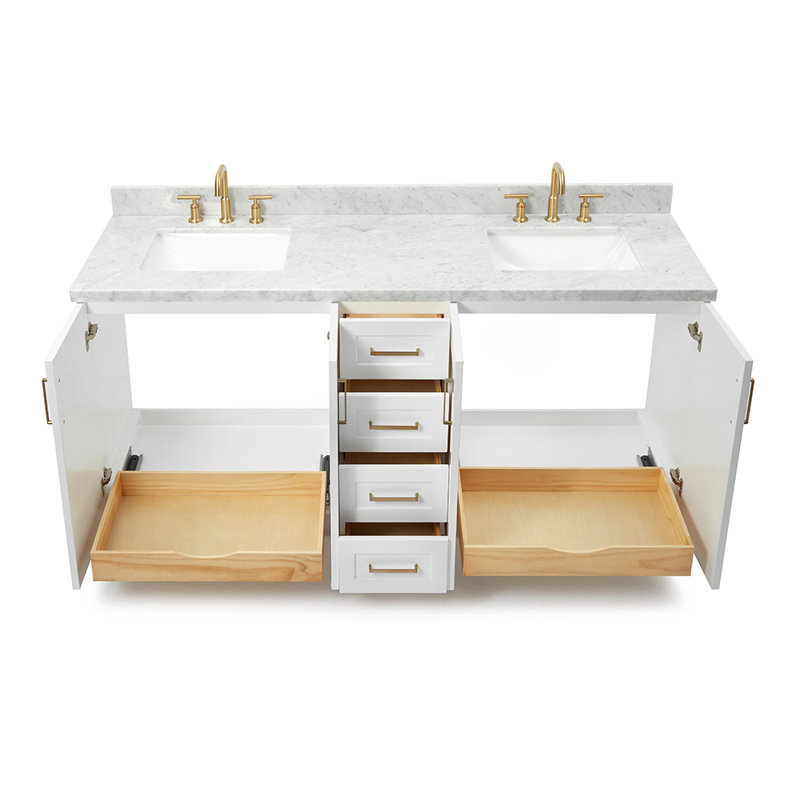 73 IN.  Single Bathroom Vanity, White, Rectangular, Carrara Quartz