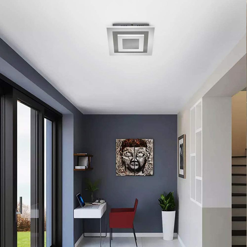 Led Ceiling Light Dimmable Stepless Nickel Matt Square Atasia, 6.5cm H x 30cm W x 30cm D