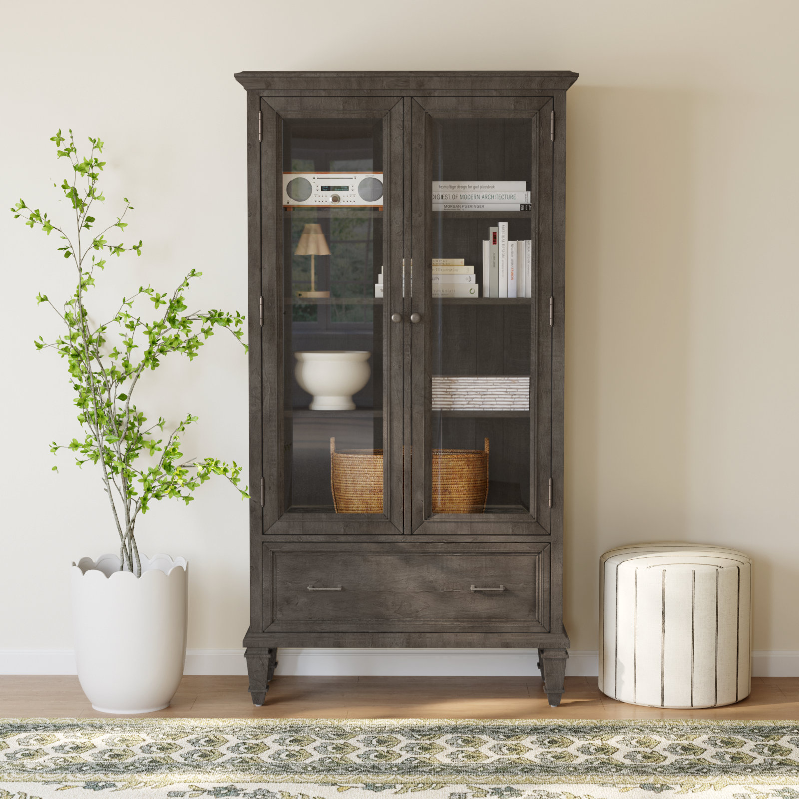 Kerey 40" Pine Bookcase, Weathered Charcoal