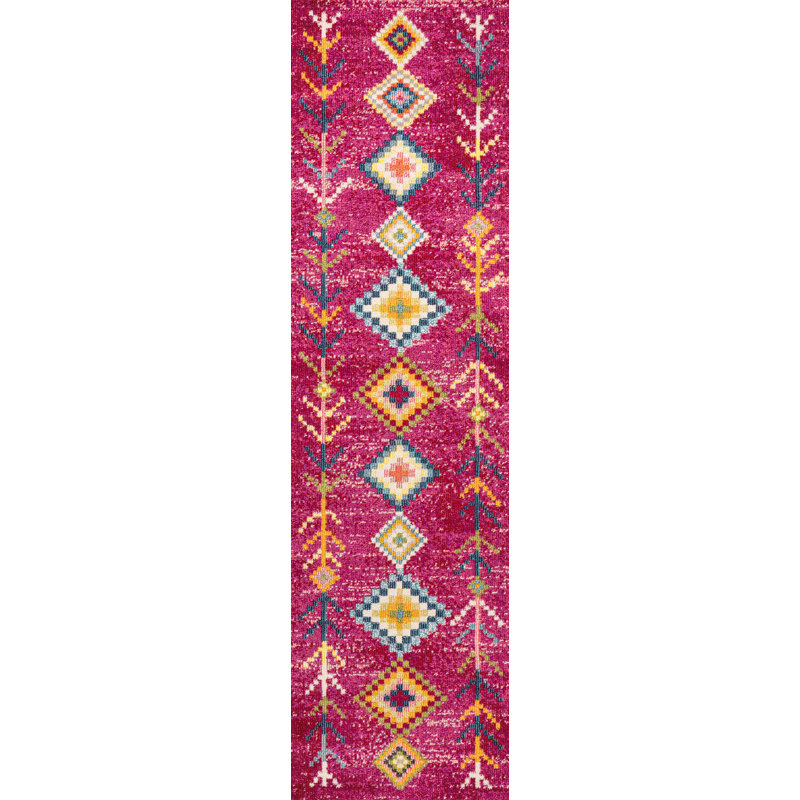 Blairsville Tribal Love Geometric Pink/Multi Rug, Runner 2'3" x 8'