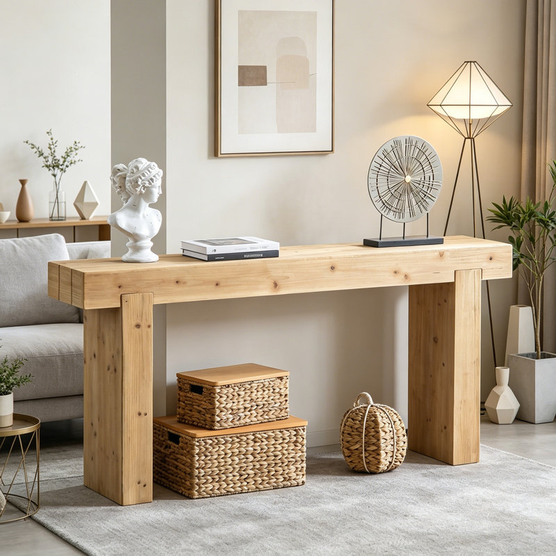 Console en bois avec pieds robustes, Natural Wood