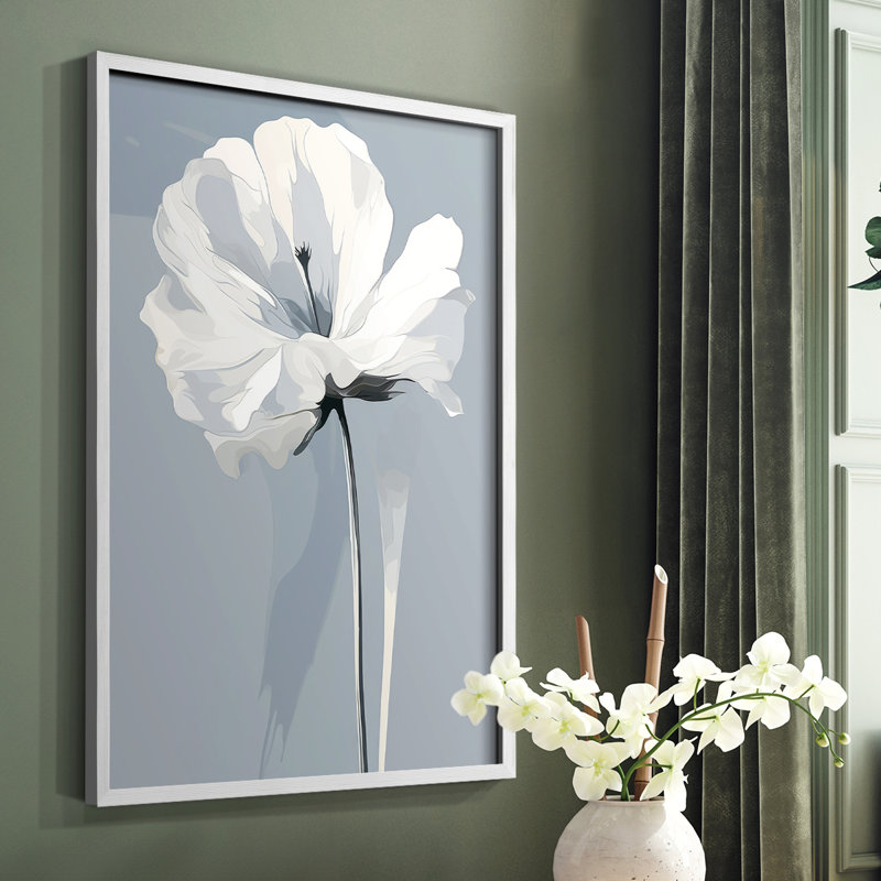Série FLORAL CDXLI - reproduction encadrée de qualité supérieure - prête à être accrochée - aucun clou requis, Blanc / Blanc
