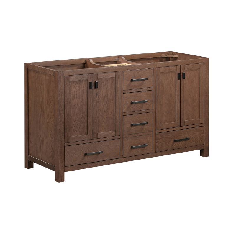 Modero 60'' W Double Bathroom Vanity Base, Mocha Oak