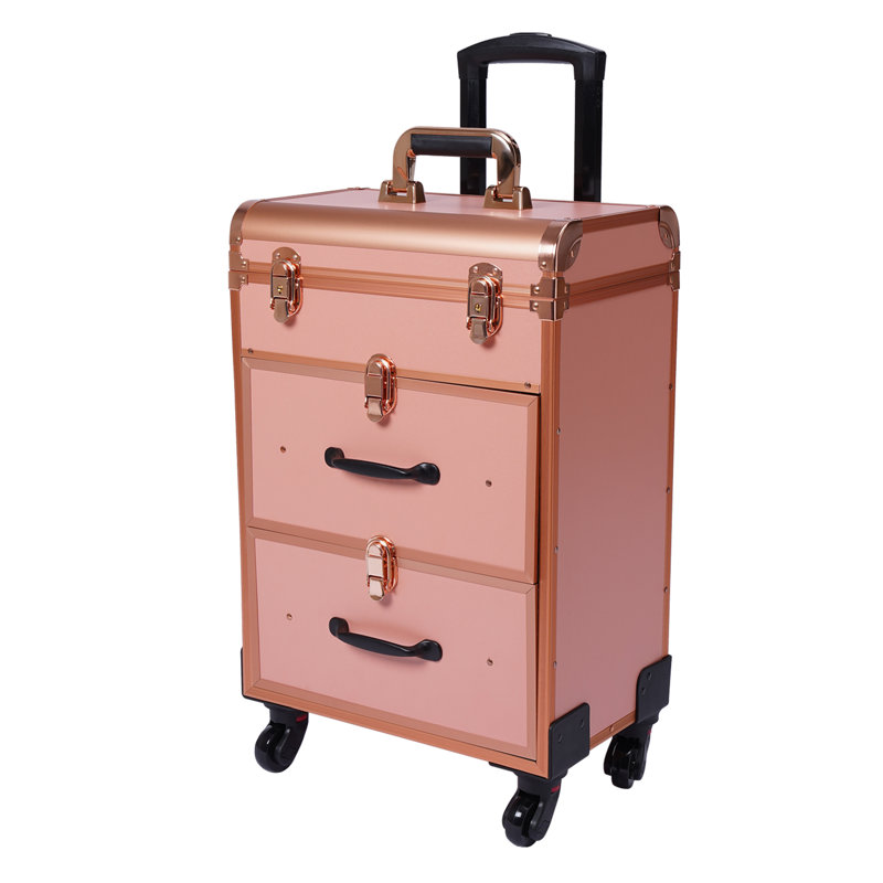 Large Cosmetic Trolley Bin With Locks, Rose Gold
