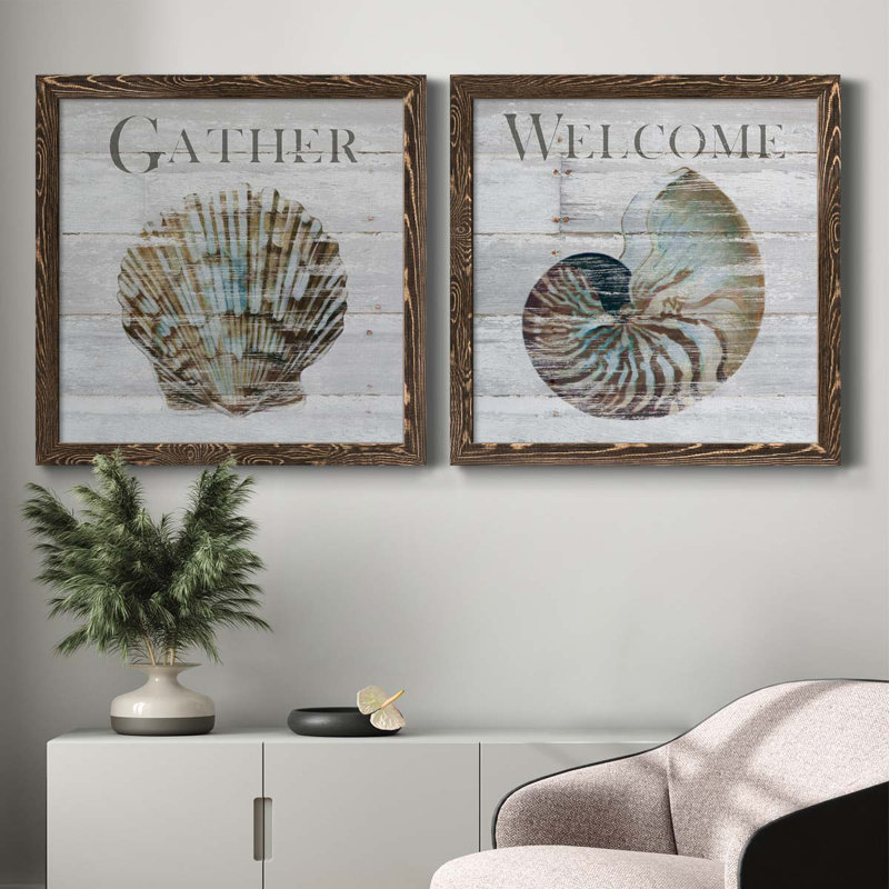 «Shell Gather», ensemble de 2 impressions sur toile, H 24 po x l 48 po x P 1 po, Toile avec cadre en noyer