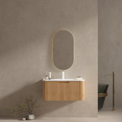 30" Floating Bathroom Vanity With Ceramic Sink Top Modern Wall Mounted Cabinet