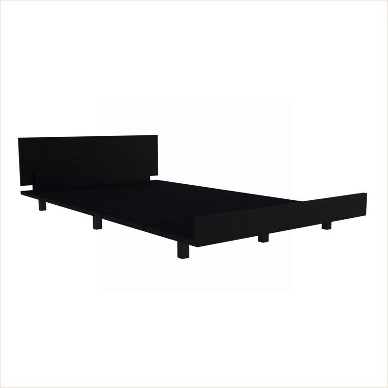Minimalist Clean Silhouette Twin Platform Bed With Integrated Storage, Black-Toned Particle Board Construction