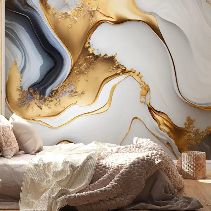 Adhésif mural or blanc et marbre noir, L 108 po x l 192 po