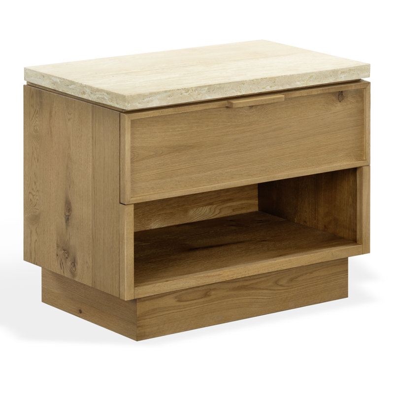 Table de chevet 1 tiroir Kodi, Brown Oak / Travertine