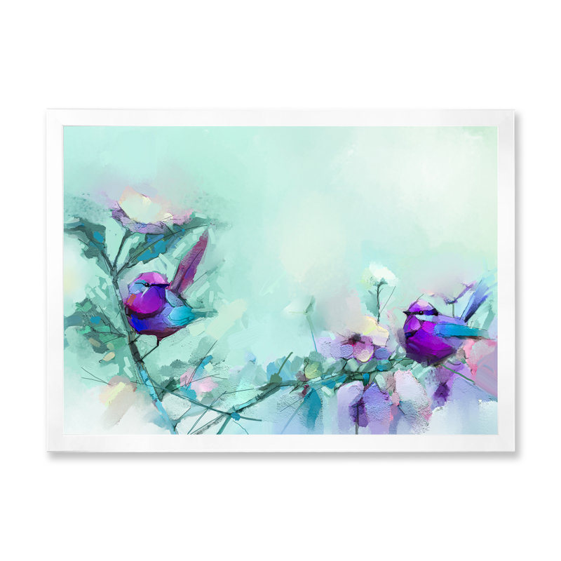 Paintbrush mauve et turquoise - Reproduction sur toile flottante, H 16 po x l 32 po x P 1 po, Cadre photo blanc