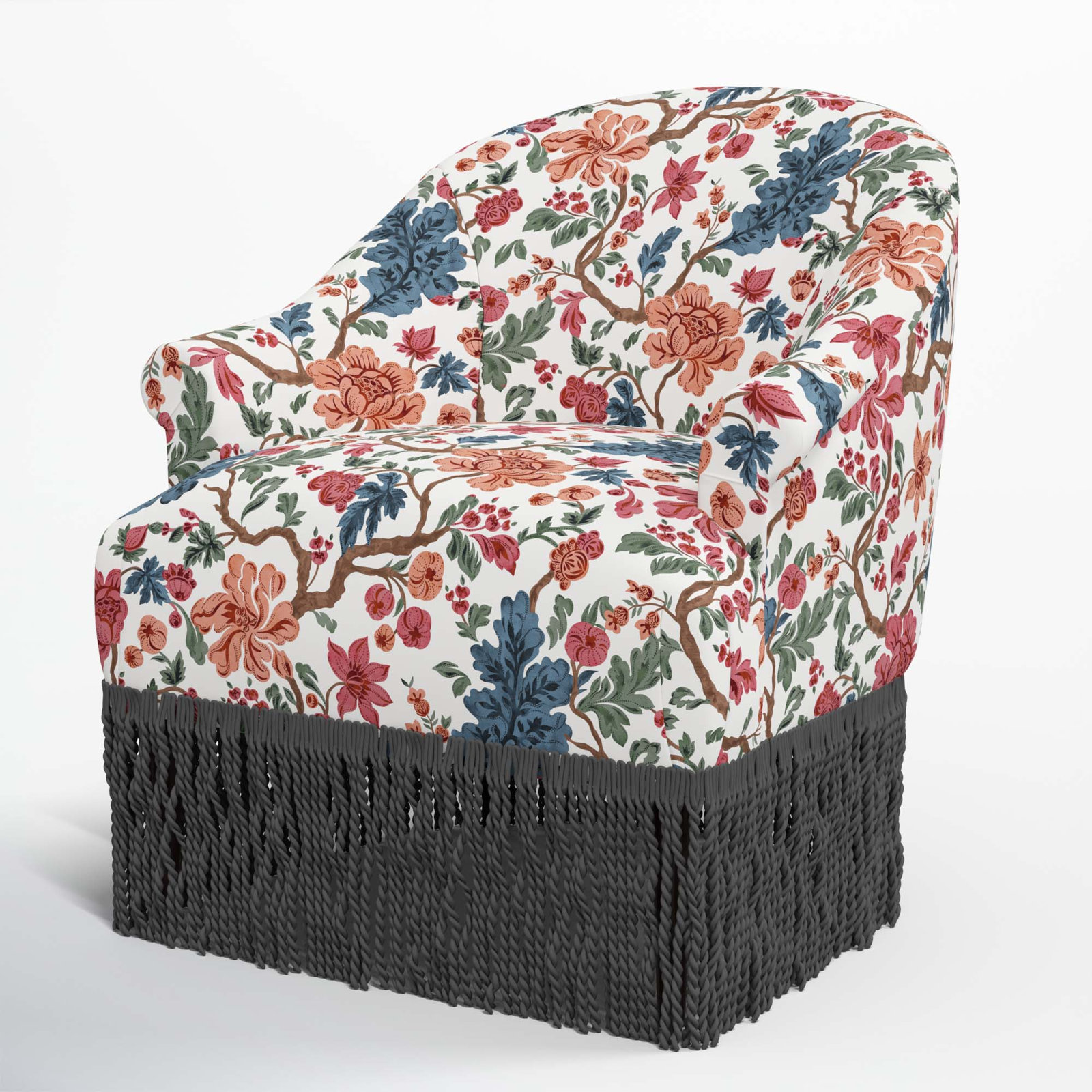 Callie Barrel Chair, Black, Blockprint Multi