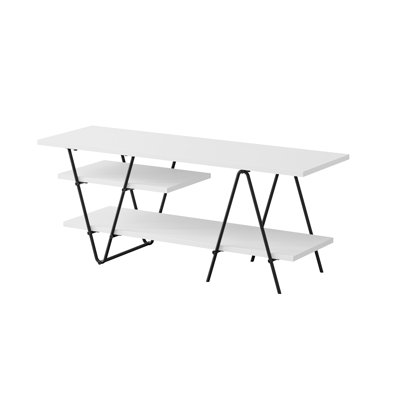 Essel Modern TV Stand with Open Storage Shelf and Black Metal Legs