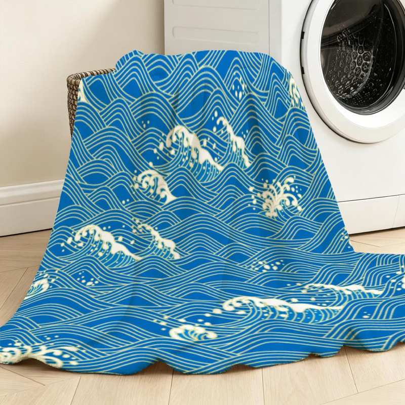 Jeté en flanelle bleue très douce, imprimé traditionnel japonais à une face, Throw 30" x 40"