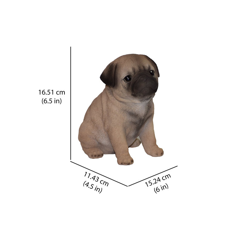 Realistic Tan and Black Sitting Pug Puppy Statue