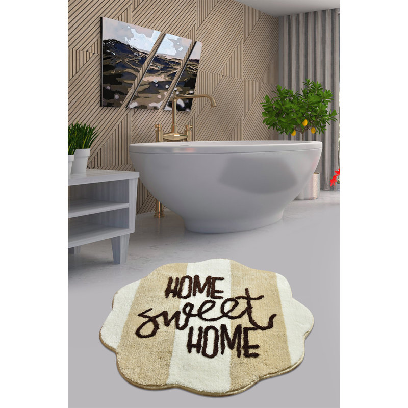 Tapis de bain Botello, Beige / blanc / brun