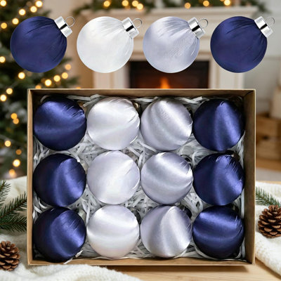 Ensemble de 12 boules d'ornement de Noël en satin enveloppées, boules de Noël suspendues en tissu incassable pour les fêtes de Noël (ensemble de 12)