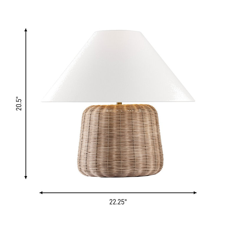 Thom Filicia Dumar 1 Light Bedroom Home Office Living Room Lamp In Blonde Rattan Finish With White Linen Shade