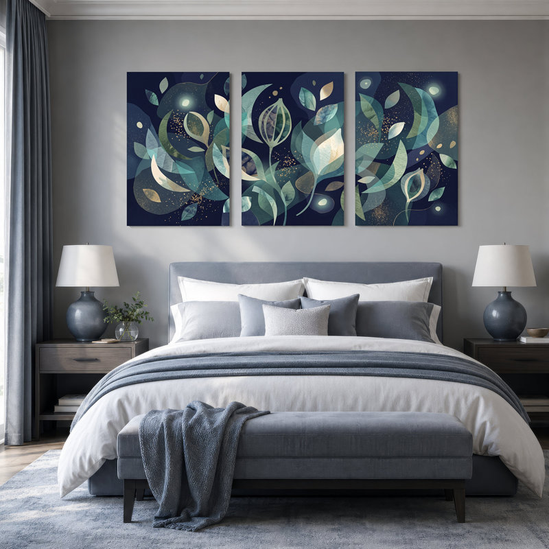 Ensemble de 3 toiles bleu sarcelle et or, H 30 po x l 20 po x 3 pièces