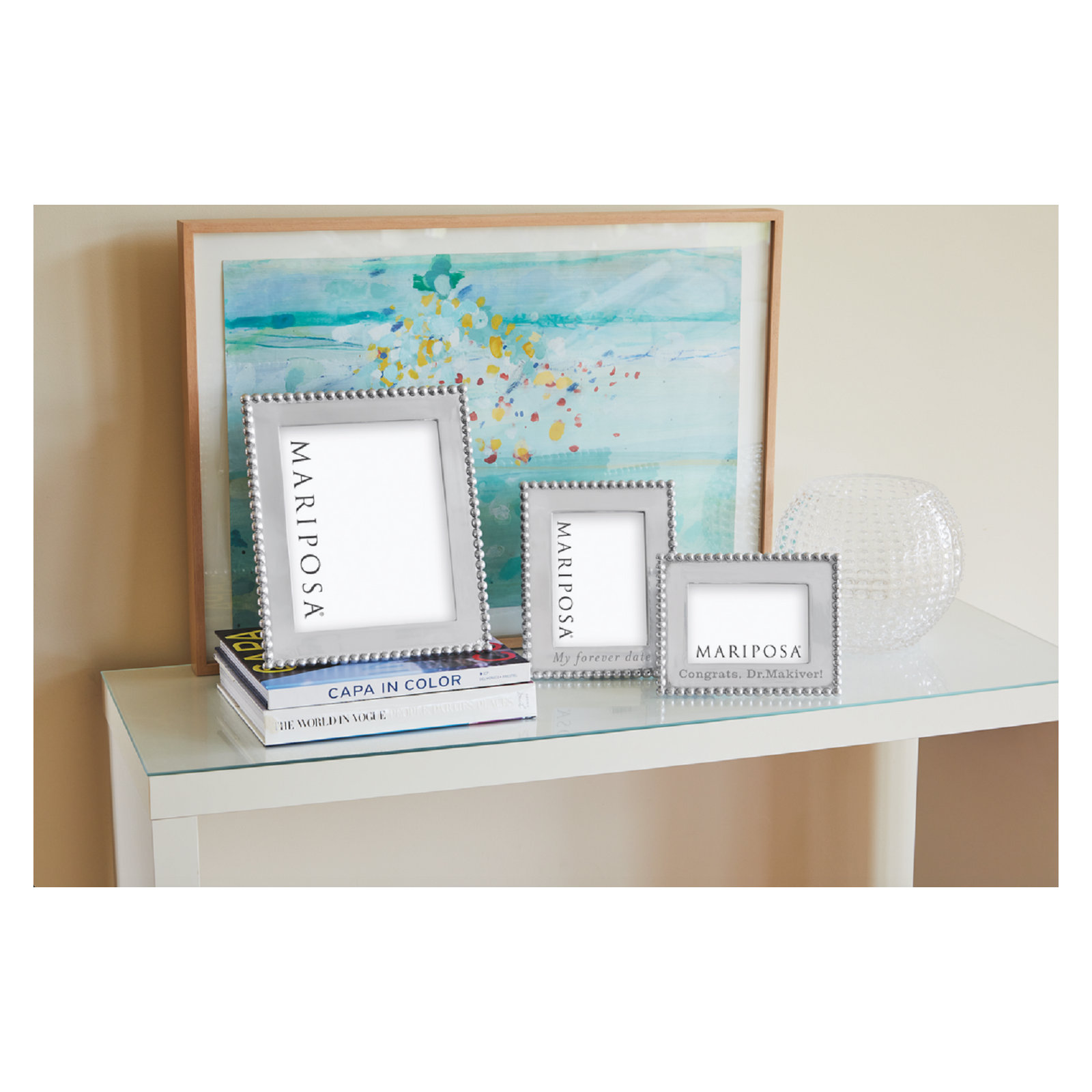 Beaded Silver Metal Beaded Picture Frame, 8" H x 10" W