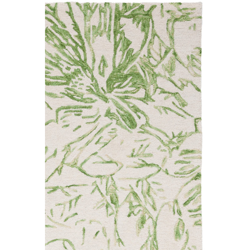 Abbigaile Hand Tufted Wool/Cotton Floral Rug in Ivory/Green, Rectangle 5' x 8'