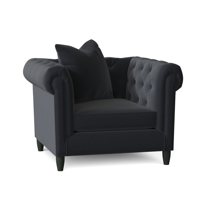 Fauteuil Chesterfield l 43 po Caspar, Chenille navale céleste