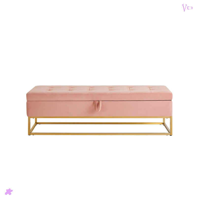 Bed Bench Metal Base With Storage For Bedroom, Pink