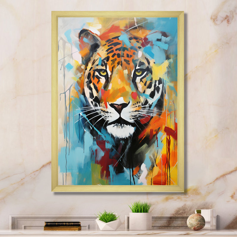 «Red Popart Panther Wilderness II», reproduction sur toile, H 20 po x l 12 po x P 1 po, Encadrement doré