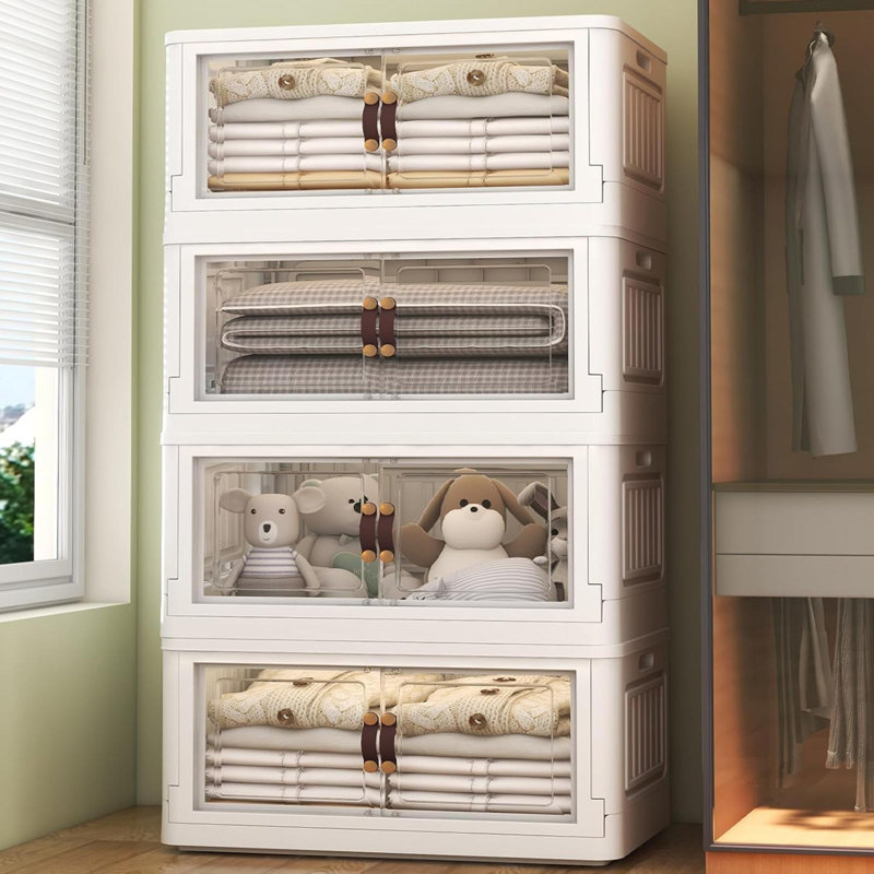 4 Storage Bins With 4 Lids, 78 Qt White Closet Organizers And Storage, 3 Packs Stackable Storage Bins With Wheels,Double Door Collapsible Storage Bins For Home And Office