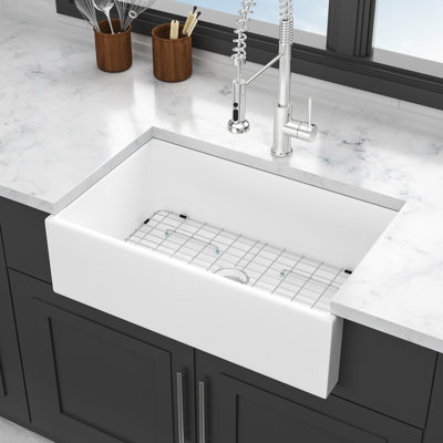 Évier de cuisine en céramique 33 po - blanc avec cuve simple encastrée à l'avant, évier chauffant et généreux, lavabo spacieux de 33 po x 18 po x 10 po pour la cuisine
