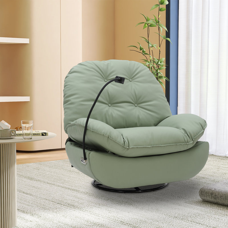 Weona Recliner Swivel With Voice Control Bluetooth USB Phone Holder Chair, Green