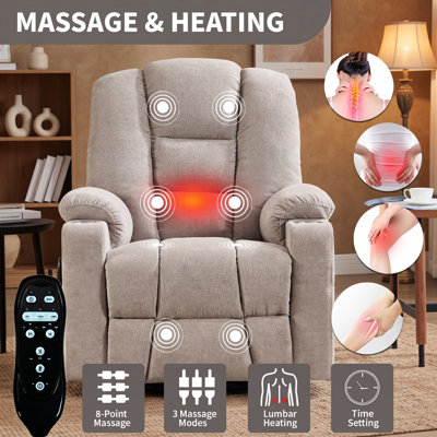 LifeSky Power Lift Recliner Chair for Elderly with Massage and Heat: Easy Stand from 155° Recline - for 350 lbs in Living Room - Overstuffed Wide Seat, Dual USB Charging, Tool-Free Setup