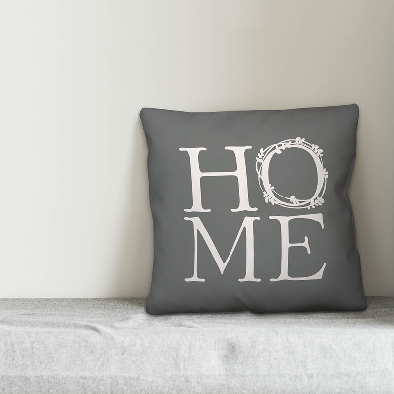  Coussin décoratif intérieur / extérieur Home Wreath, H 18 po x l 18 po, Gris / blanc