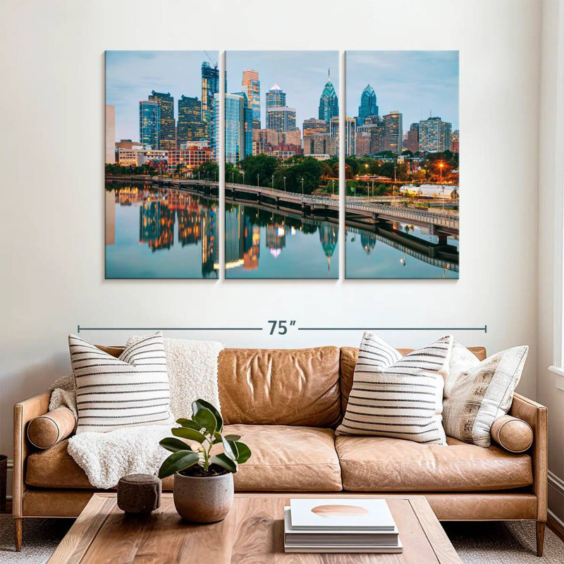 Silhouette de Sireci, Philadelphie et rivière Schuylkill, H 42 po x l 65 po