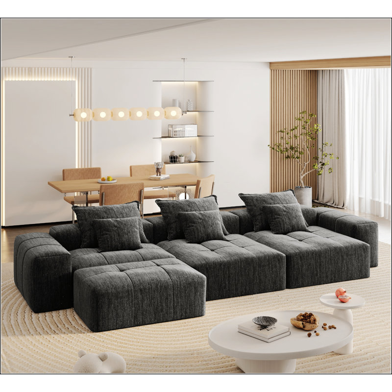 Canapé modulaire surdimensionné Modern, H 25,6 po x l 184,25 po x P 56,69 po, Velours côtelé noir